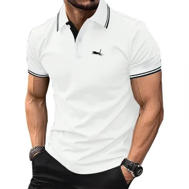 100% Polyester Men Business Casual Polo Shirt Men Short Sleeve Sport Golf Polo Shirt Logo Print Men Slim Fit Polo Shirts 1