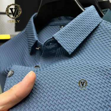 Trendy Printing Ice Silk Elastic Polo Shirt 2024 Summer T-shirt Men's Clothing Short Sleeved 6