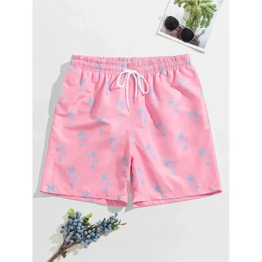 Pink Beach Pants Summer Men'S And Women'S Shorts Coconut Tree Print Quick Drying Surfing Swimming Hot Spring Short 1