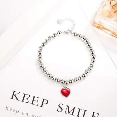 Authentic 925 Sterling Silver beads chain Heart pendant Bracelets for Women Street fashion designer Jewelry party wedding gifts 4