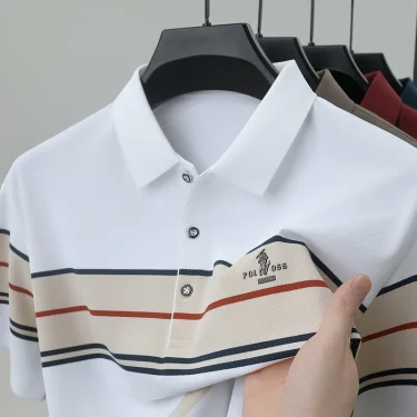Luxury men's short sleeved polo shirt summer fashion hot selling striped top badge original design golf casual business T-shirt 4