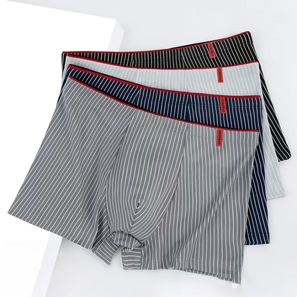 4pcs Men's Briefs Fashion Boxer Shorts Underwear Men's Stripe Panties Breathable Elastic Large Size Male Underpants 2