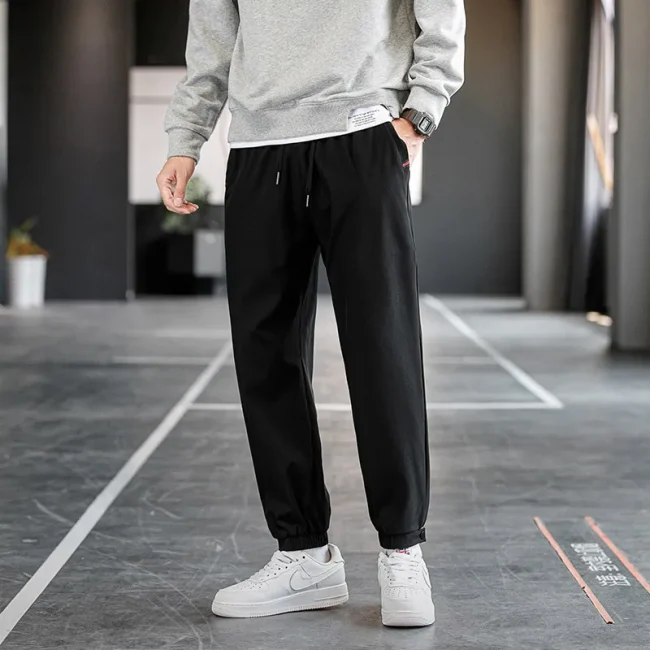 Plus Size Trousers Men's New M-8XL Ice Silk Pants Drawstring Feet Leisure Sports Running Fitness Harajuku Trousers 4