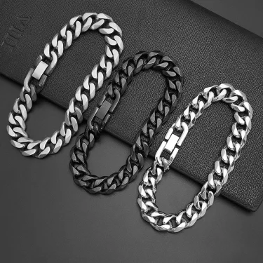 Black Bracelet Men's Accessories Cuban Hip Hop Bracelet Chain Fashion Stainless Steel Men's Chain Gift Vintage Bracelet Jewelry 3