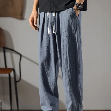 Japenese Cotton Linen Pants Men Summer Straight Casual Ice Silk Sweatpants Male Wide leg Oversize Linen Trousers 2024 New 3