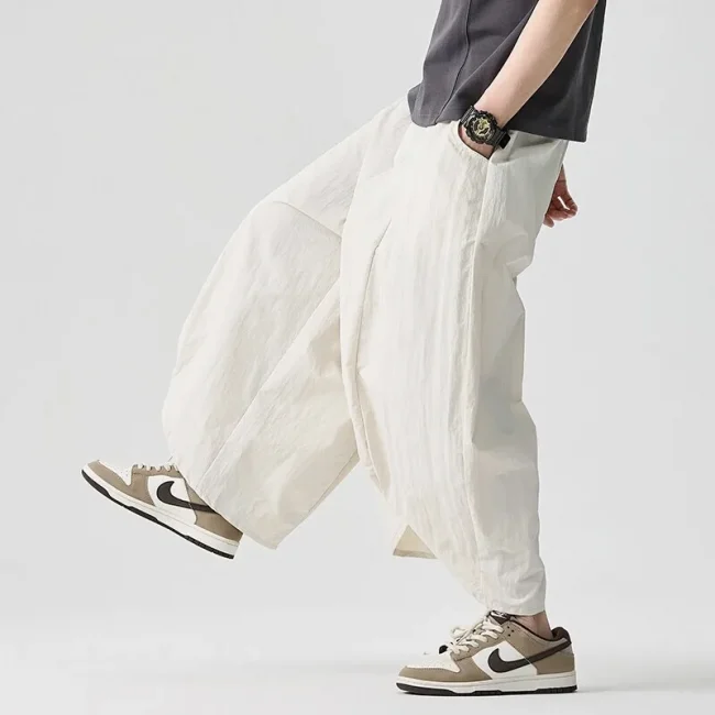 2025 Summer Wide Leg Pants Men sales Casual Pants Japanese Styles Samurai Costume Harun Pants Men Lantern Trousers Sweatpants 3