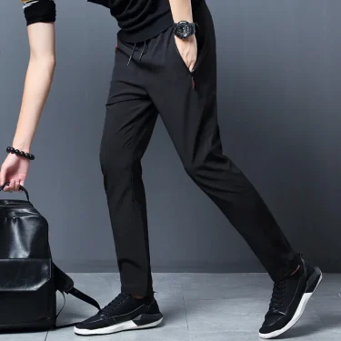 Summer men's ice silk quick drying casual pants slim fit Korean version ice silk pants sports pants straight tube quick drying p 5