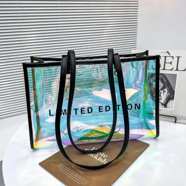 Female Casual Laser PVC Clear Summer Holiday Beach Portable Clutch Tote Bags for Christmas Birthday Party Gift 3