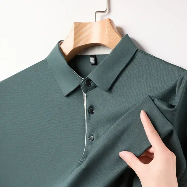 New High-end Ice Silk POLO Men's Short Sleeved T-shirt with Flip Collar, Casual, Sweat Absorbing, Breathable Polo Shirt 2