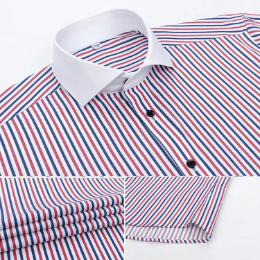 Spring and summer men's striped short-sleeved shirt Windsor collar fashionable slim exotic collar exquisite half-sleeved white c 4