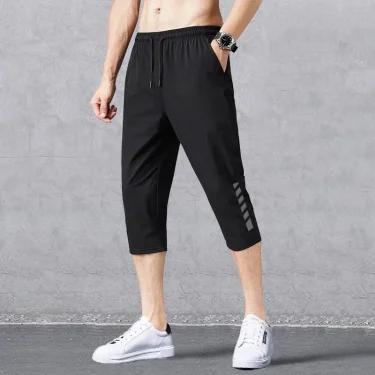 2025 Summer Men's Shorts Breathable Stretched Nylon Ice Silk 3/4 Short Capris Pants Sports Breeches Plus Size Casual Shorts Male 2