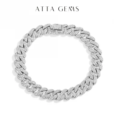 ATTAGEMS DVVS1 Full Moissanite Cuba Chain for Man Women 925 Sterling Silver 18k Gold Plated Hip Hop Tennis Bracelet Fine Jewelry 1