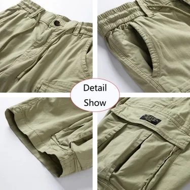 2025 Men Summer Outdoor Leisure Cotton Tooling Shorts Men Drawstring Buttons Solid Straight Soft Fashion Short Pants Male Tops 6