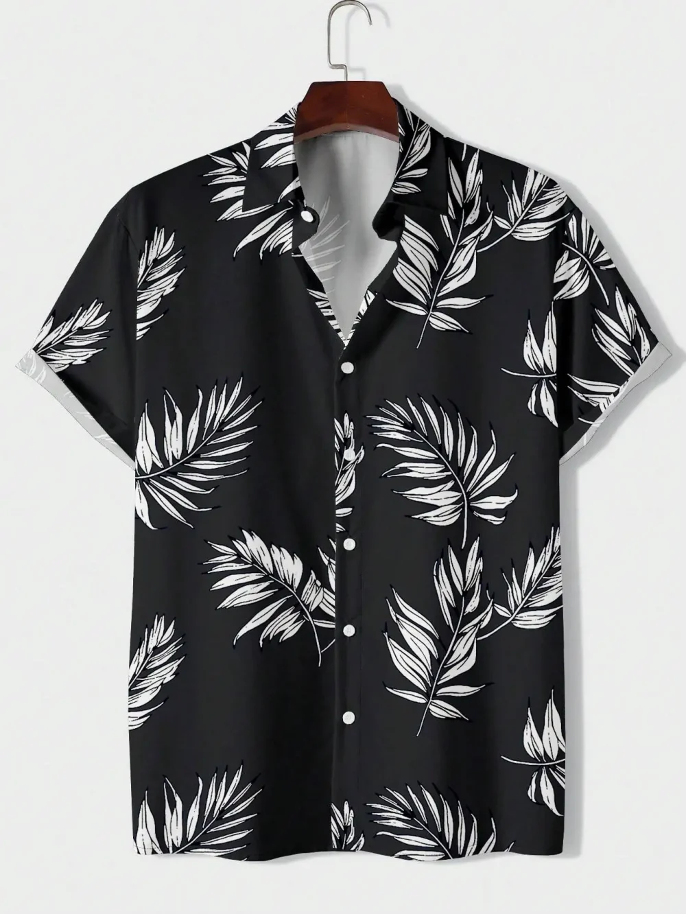 Hawaiian Fashionable Lapel Shirts For Men And Women Tropical Plant Print Short Sleeve Button-Down Shirts Seaside Tops 4