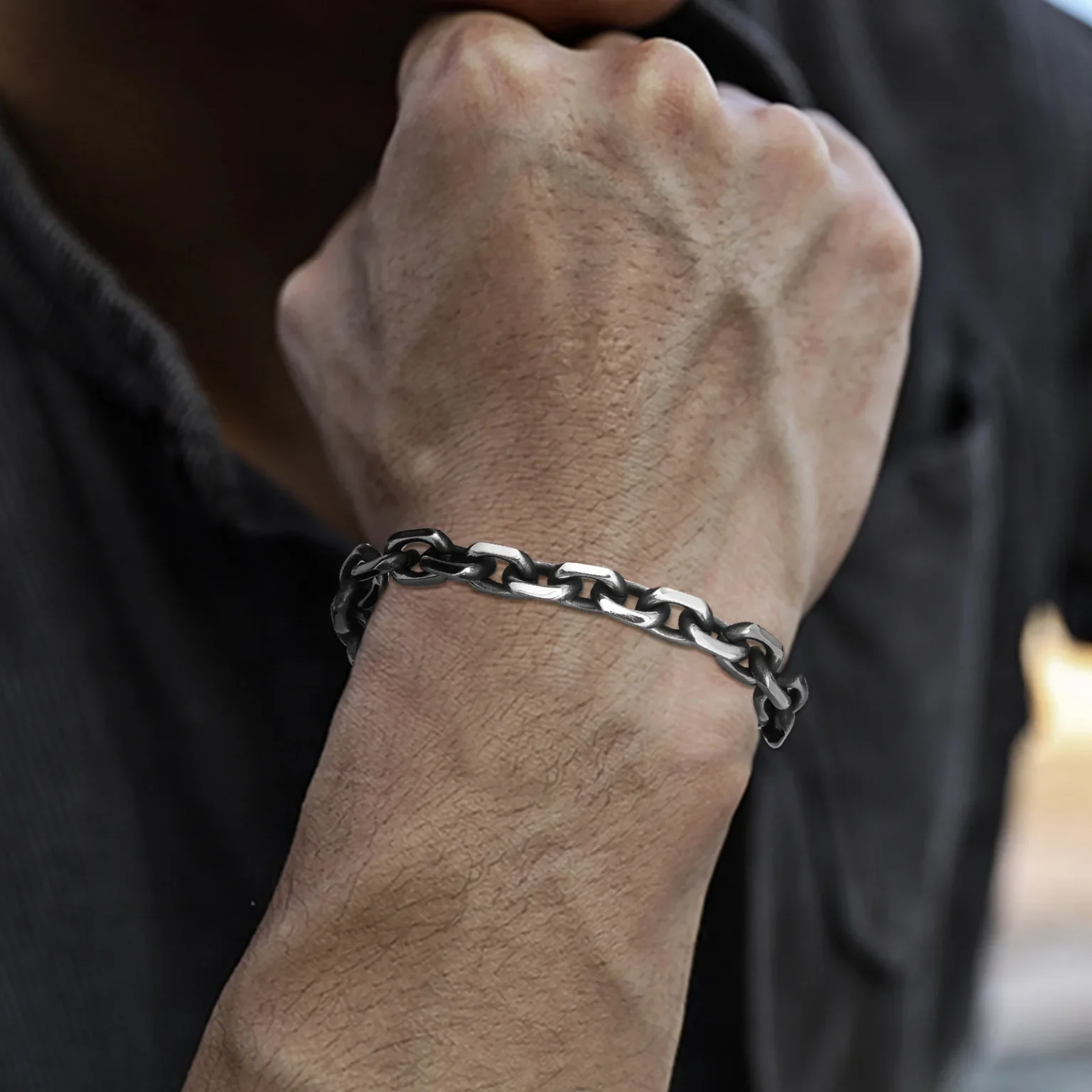Vnox 8mm Rolo Cable Chain Link Bracelet for Men Women,Antique Vintage Stainless Steel Links Chain Wristband,Simple Metal Jewelry 2