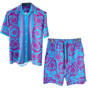 Vintage Men Shirts Sets Summer 3D Print Beach Short Sleeve Shirt Shorts Casual Trip Mens Hawaiian 2 Piece Suit S-2XL Man Blouse 1