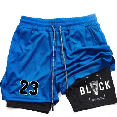 Men's casual 23 print double-layer sports shorts, drawstring beach shorts for summer beach vacations 2