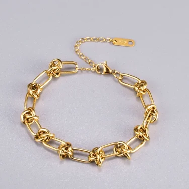 New Stainless Steel Gold colour Knotted Chain Bracelet Fashion Jewelry for Women Men Hip Hop Twisted Link Bracelets 1