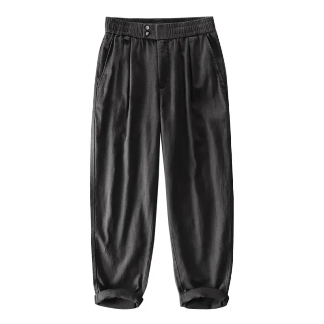 Elastic Waist Relax Fit Linen Cotton Pants for Men 2025 Spring Summer Vintage Breathable Casual Straight Soft Washed Trousers 5