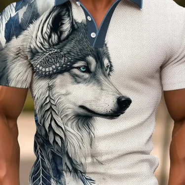Animal Lion Men's Sportswear Printed Polo Shirt Outdoor Work Streetwear Short Sleeve Black Red Summer Spring Lapel Polo Shirt 5