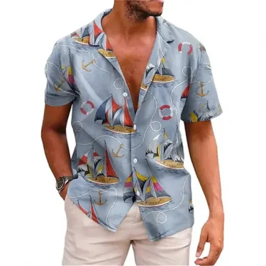 Hawaiian Floral Shirts Beach Summer Button Shirt Men's Beach Vacation Breathable Short Sleeved Shirtfashionable Cool Lapel Shirt 3