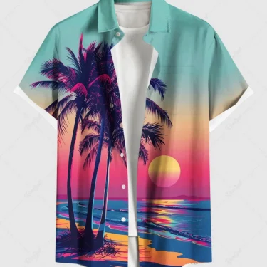 Fashion Men's Hawaiian Shirt 3D Printed Short Sleeved Button Down Lapel Shirt For Summer Oversized Tops Casual Shirts For Men 2