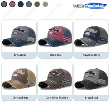 Ripped edge washed distressed baseball cap with embroidered numbers and five-panel sunshade cap 3