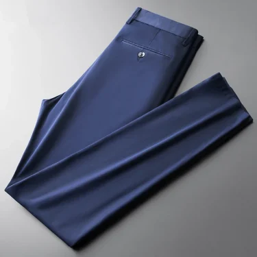 Men's Thin Cotton Elastic Slim Casual Pants Spring and Summer New Straight Loose Business Suit Pants Summer Long Pants Black Kha 1