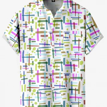 Mens Shirt Short Sleeve Geometric Print Button Down Shirt Summer Beach Shirt Camping Shirt Short Sleeve Mens Formal Shirt 4