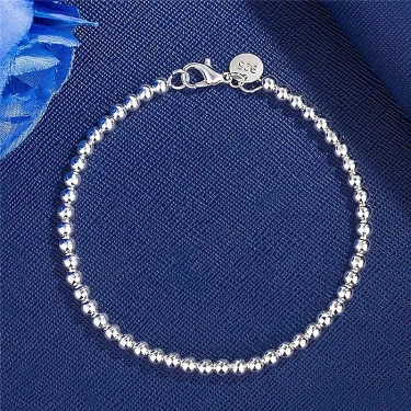 925 Sterling Silver Plated 4MM Beads Ball Chain Bracelet For Women Men Fashion Jewelry elegant Jewelry Birthday Gift for women 3
