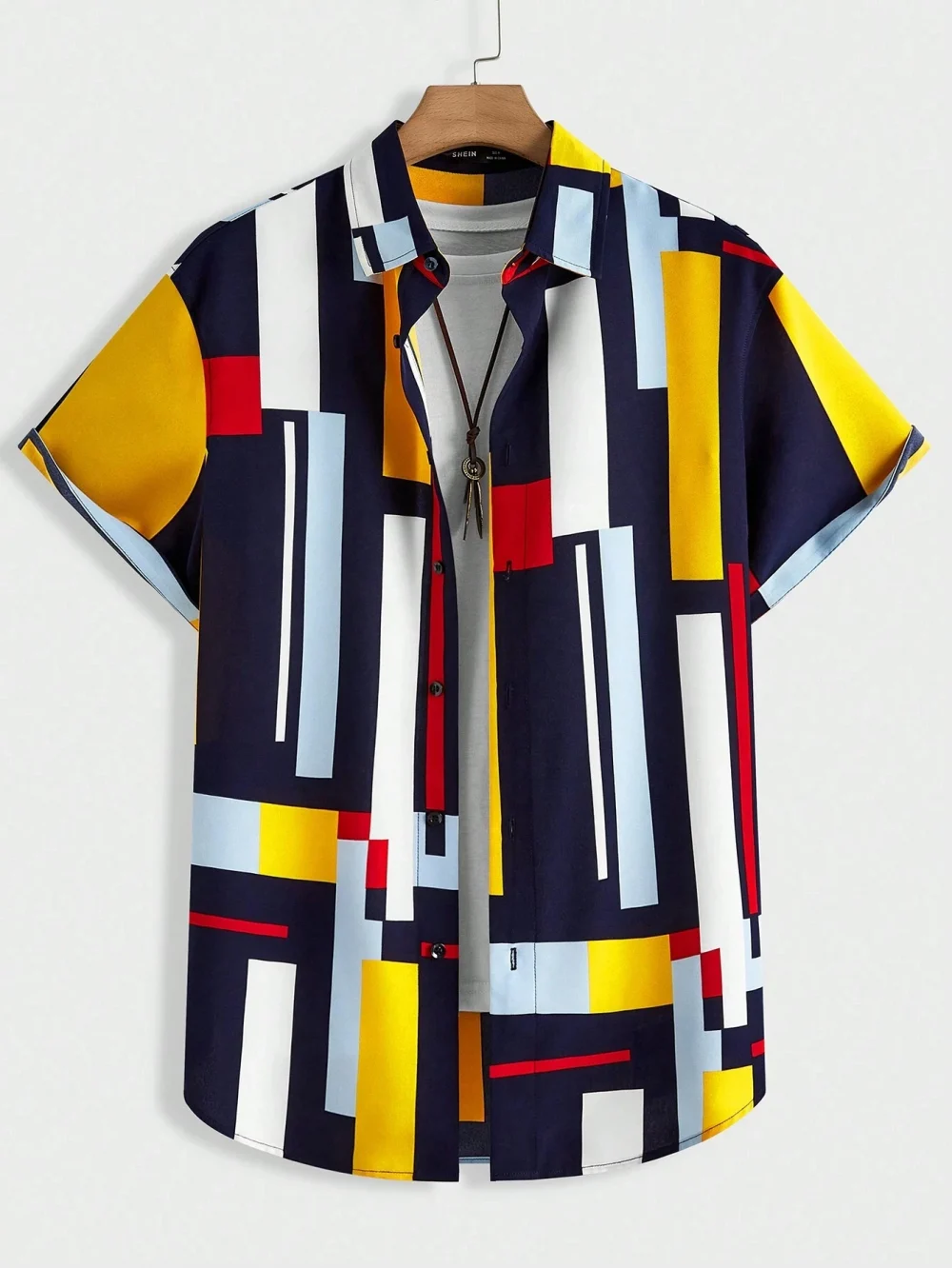 Men's And Women's Fun Block Pattern Printed Shirts Casual Design Short Sleeve Shirts Fashion Button-Ups 1
