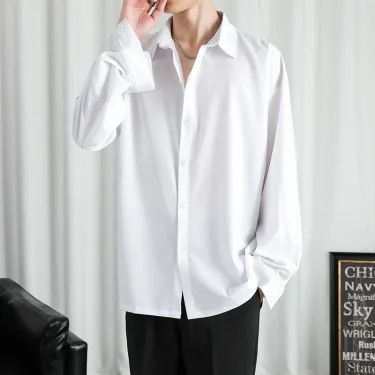 Shirt Men Solid Long sleeved Shirt For Men Korean Fashion Shirts Comfortable Blouses Casual Loose Classic Single Breasted Shirt 5