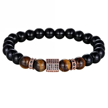 XQNI Marble Tiger Eye Bead Bracelet with Cubic Zircon Hand Jewelry Natural Stone Beads Bracelet Elastic Stretch Men Bracelet 5