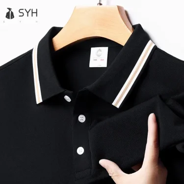 Men's Fashion Solid Short Sleeved Striped Lapel Polo Shirt Summer Breathable Comfortable Top 4