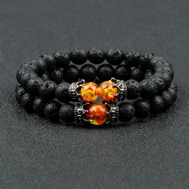 Black Lava Stone Crown Charm Tiger Eye Beads Bracelet For Men Women Braided Bracelets Handmade Adjustable Jewelry Pulseira 3