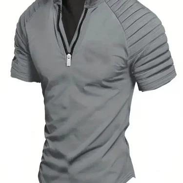 Men's POLO Shirt Spring Sports Solid Color Standing Collar Pleated Zipper Breathable Casual Summer Fashion Top Short Sleeve 4