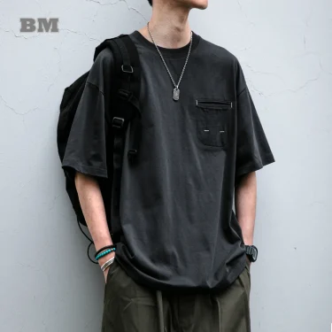 Heavyweight Combed Cotton Crew Neck T-Shirt Men Summer Oversized Vintage Top Streetwear Trendy Casual Essential Short Sleeve 1