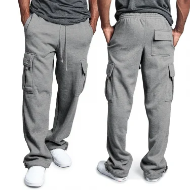 Mens Sweatpants Straight Fit Joggers for Sports and Streetwear Loose Oversized Drawstring Long Pants Men Multi-pocket Pants 1