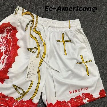 Basketball American Beach Pants Sports Print National Trend Training Trend Running Loose Four-Cubic Shorts Quick Dry Breathable 4