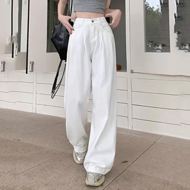 White Loose Casual Pants for Women 2025 Summer High Waisted Wide Leg Trousers Female Korean All-Match Slimming Straight Pants 5