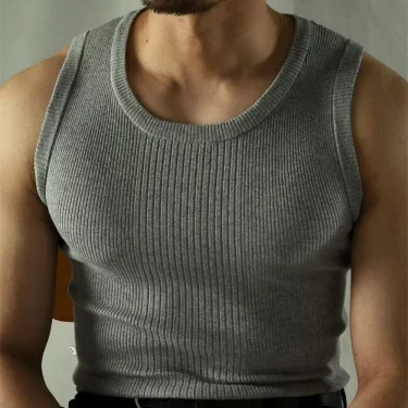Men Streetwear Casual Solid Color Knitted Vest Sports Gym Bottoming Shirt Autumn Essential Ribbed Tank Top Slim Sleeveless Tees 1