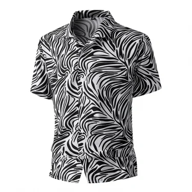 Men's Summer Short Sleeve Printed Shirt Thin Beach Shirt 2025 Men's Clothing Turtle Neck Polo Shirt for Men Casual Top Men Shirt 4