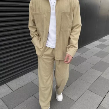 2025 Spring autumn Europe and the United States cross-border men's corduroy high quality long sleeve coat casual pants two piece 1