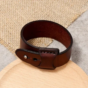 ZORCVENS Vintage Irregular Men Genuine Leather Bracelets Wide Brown Cuff Wrap Bracelets&Bangles Punk Wristband Women Men Jewelry 3