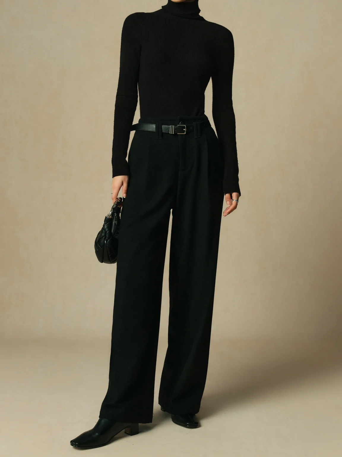 DUSHU 53.1% Wool Women Winter Trousers Black Commuter Simple Wool Blended Straight Pants Winter Thicken Grey Pant 24DH84070 4