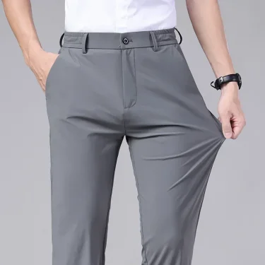 2025 Summer New Men's Ultra-thin Casual Pants High Elastic Quick-drying Ice Silk Soft Solid Color Business Straight Trousers 2