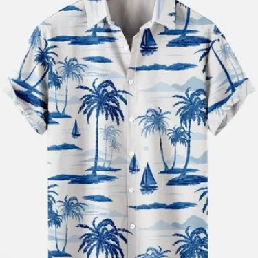 Men's Shirt Short Sleeved Summer Shirt Lapel Fashionable And Versatile Hawaiian Style Pattern Printed Top 2