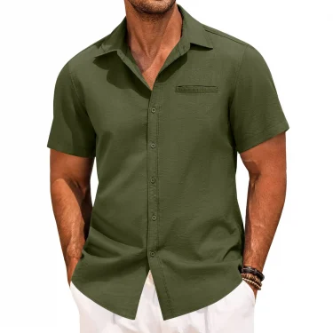 2025 New Men's Shirt Button Short-sleeved Lapel Office Casual Top Fashion Simple Invisible Pocket Blouses 1