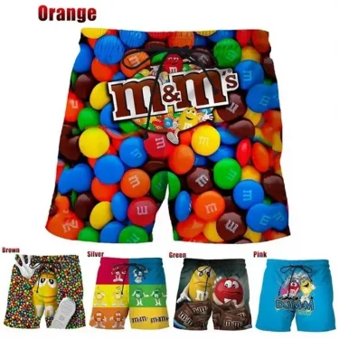 Funny M&M's Chocolate Bean Beach Shorts Men 3D Printed M&M Board Shorts Swimsuit Bermuda Swim Trunks Cool Kids Ice Shorts Pants 1