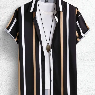 Men Women Shirts Colorful Striped Pattern Print Design Short Sleeve Shirts Fashion Button Short Sleeve Tops 5